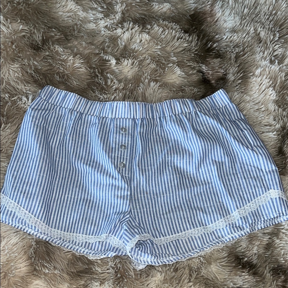 SHEIN Blue and White Striped High Waist Shorts